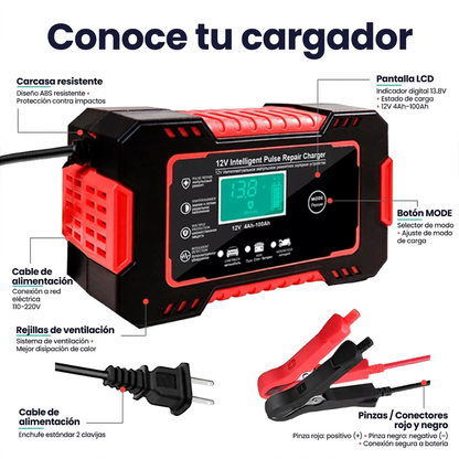 Cargador Inteligente Batería 12V Coche-Moto