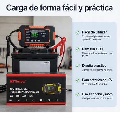 Cargador Inteligente Batería 12V Coche-Moto